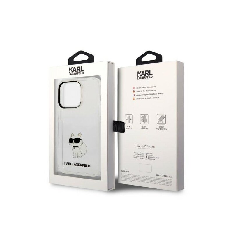 Husa iPhone 14 Pro Karl Lagerfeld Hardcase Transparent, Ikonik Choupette, KLHCP14LHNCHTCT