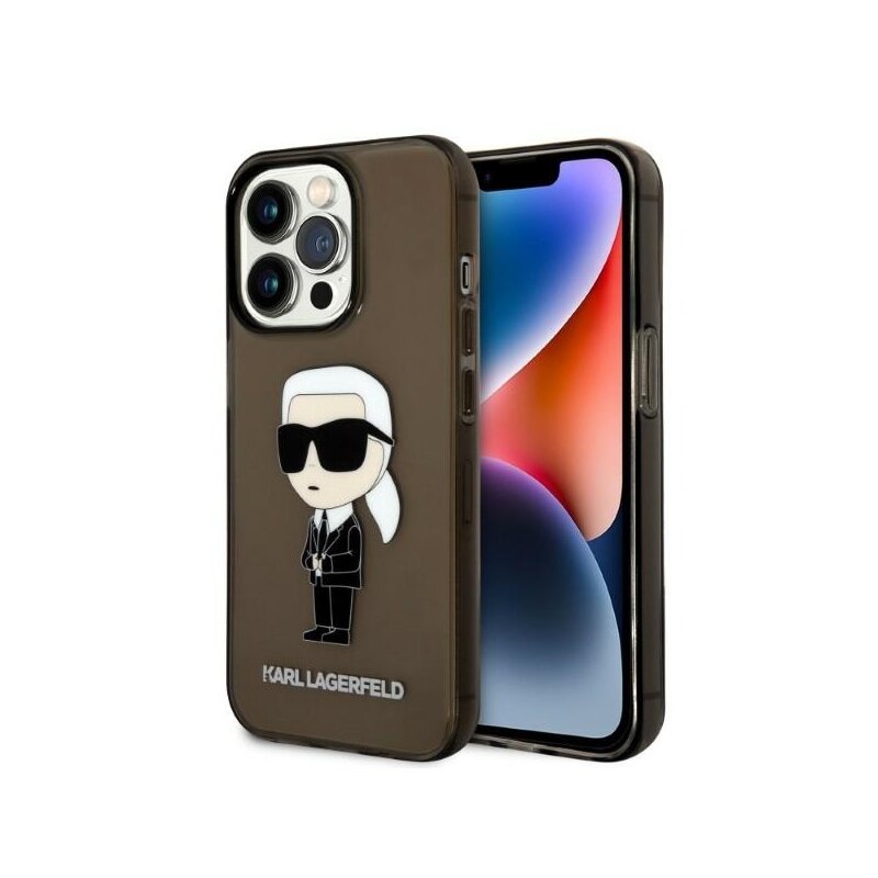 Husa iPhone 14 Pro Karl Lagerfeld Hardcase, Ikonik Karl Lagerfeld, negru, KLHCP14LHNIKTCK