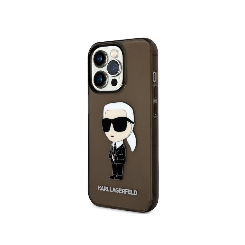 Husa iPhone 14 Pro Karl Lagerfeld Hardcase, Ikonik Karl Lagerfeld, negru, KLHCP14LHNIKTCK