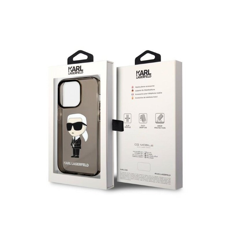 Husa iPhone 14 Pro Karl Lagerfeld Hardcase, Ikonik Karl Lagerfeld, negru, KLHCP14LHNIKTCK
