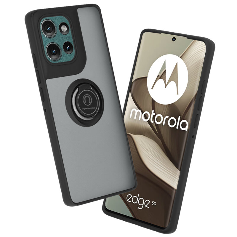 Husa Motorola Edge 50 Techsuit Glinth cu inel suport stand magnetic, negru