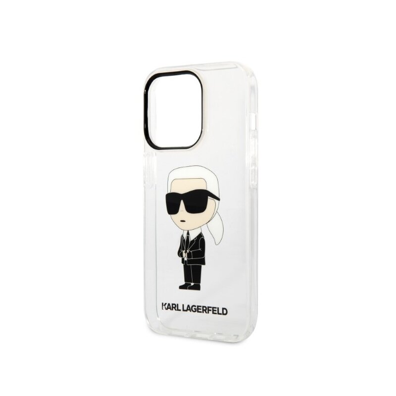 Husa iPhone 14 Pro Karl Lagerfeld Hardcase Transparent, Ikonik Karl Lagerfeld, KLHCP14LHNIKTCT