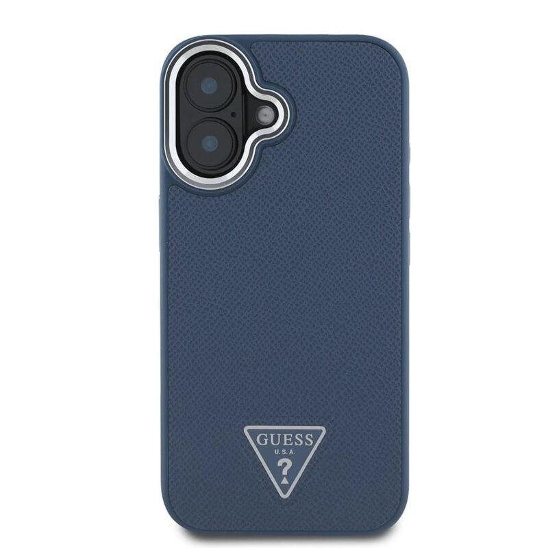 Husa iPhone 16 originala Guess Grained Triangle MagSafe, negru, GUHMP16SPGTSPSK