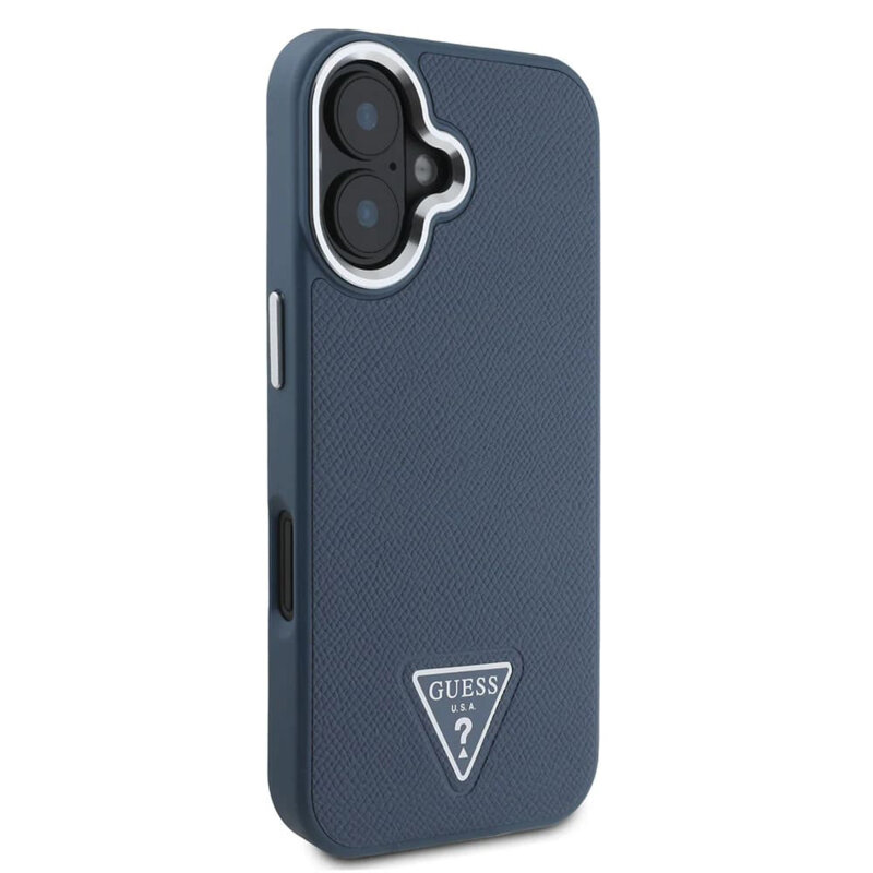 Husa iPhone 16 originala Guess Grained Triangle MagSafe, negru, GUHMP16SPGTSPSK