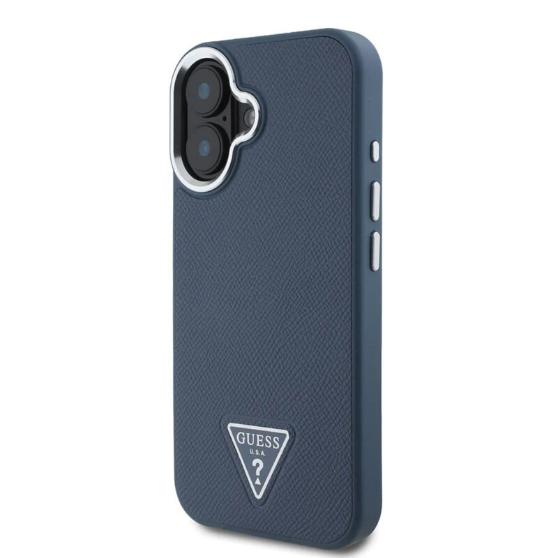 Husa iPhone 16 originala Guess Grained Triangle MagSafe, negru, GUHMP16SPGTSPSK