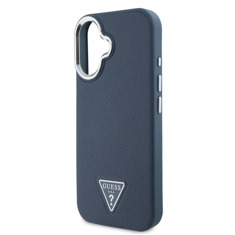 Husa iPhone 16 originala Guess Grained Triangle MagSafe, negru, GUHMP16SPGTSPSK