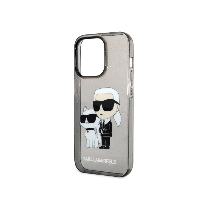 Husa Karl Lagerfeld iPhone 14 Pro Hardcase Glitter, Karl&Choupette, negru, KLHCP14LHNKCTGK