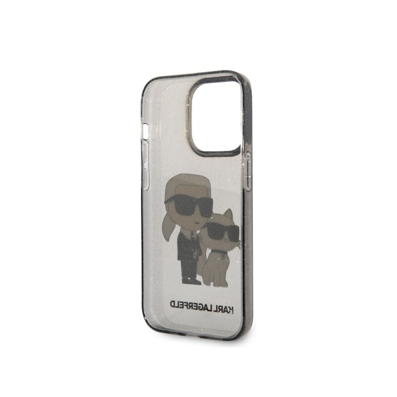 Husa Karl Lagerfeld iPhone 14 Pro Hardcase Glitter, Karl&Choupette, negru, KLHCP14LHNKCTGK