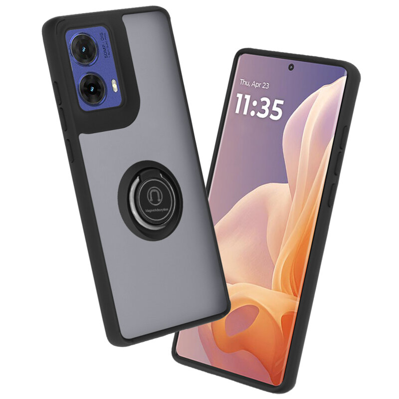 Husa Motorola Moto G85 Techsuit Glinth cu inel suport stand magnetic, negru