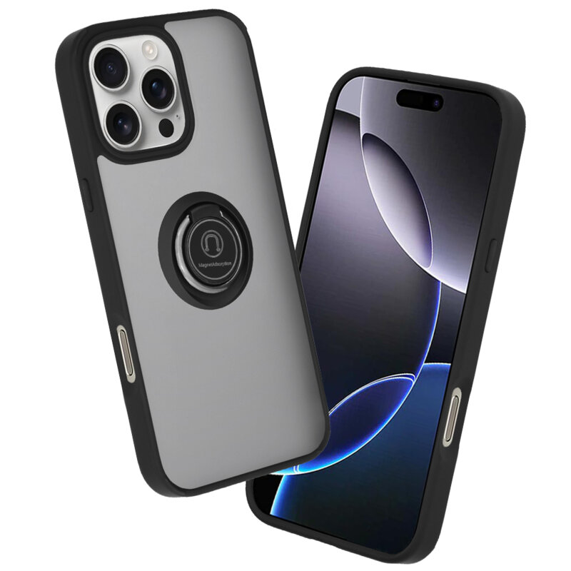 Husa iPhone 16 Pro Max Techsuit Glinth cu inel suport stand magnetic, negru