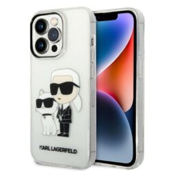 Husa Karl Lagerfeld iPhone 14 Pro Hardcase Glitter, Karl&Choupette, transparenta, KLHCP14LHNKCTGT