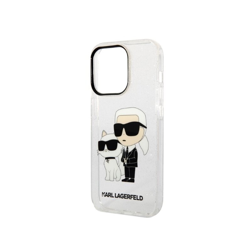 Husa Karl Lagerfeld iPhone 14 Pro Hardcase Glitter, Karl&Choupette, transparenta, KLHCP14LHNKCTGT