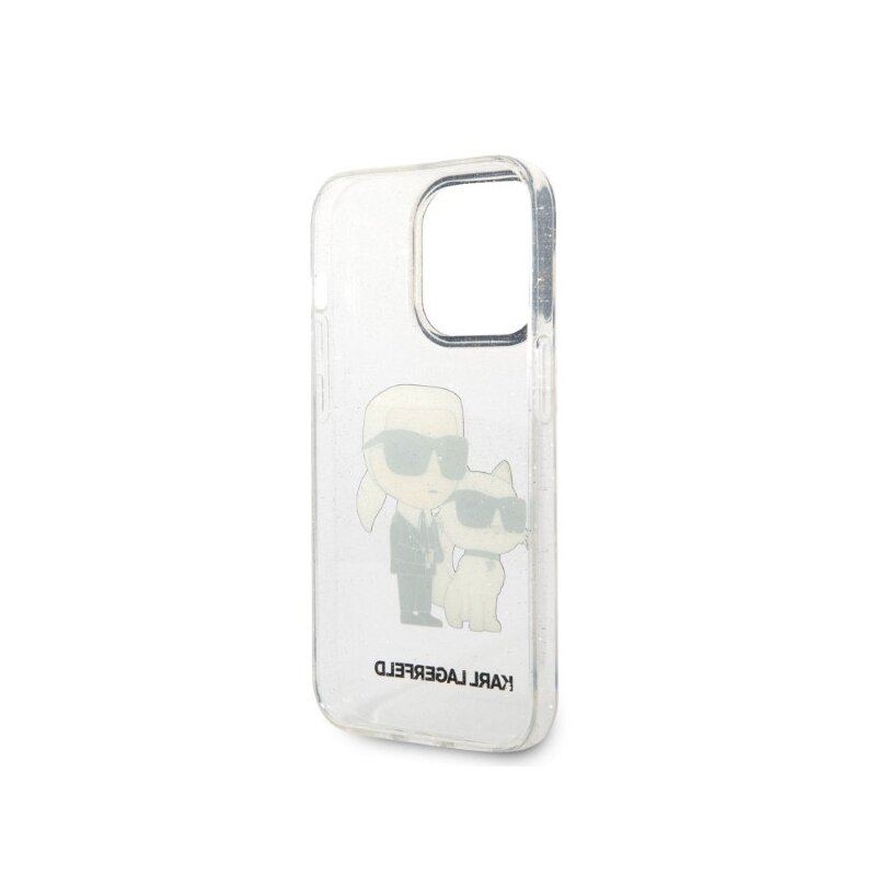 Husa Karl Lagerfeld iPhone 14 Pro Hardcase Glitter, Karl&Choupette, transparenta, KLHCP14LHNKCTGT
