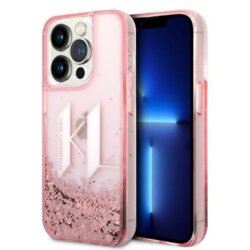 Husa Karl Lagerfeld iPhone 14 Pro Hardcase Glitter, Liquid Big KL, roz, KLHCP14LLBKLCP