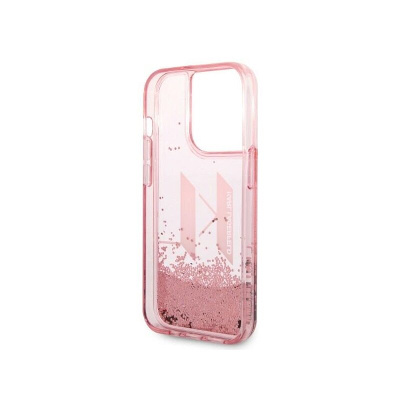 Husa Karl Lagerfeld iPhone 14 Pro Hardcase Glitter, Liquid Big KL, roz, KLHCP14LLBKLCP