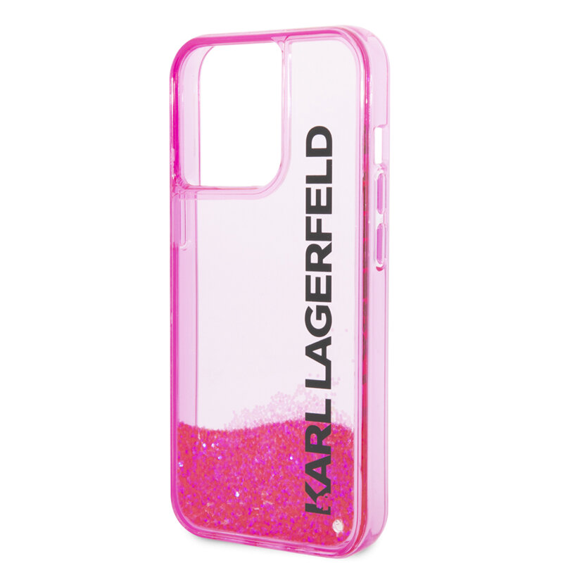 Husa Karl Lagerfeld iPhone 14 Pro Hardcase Liquid Glitter, Elong, roz, KLHCP14LLCKVF