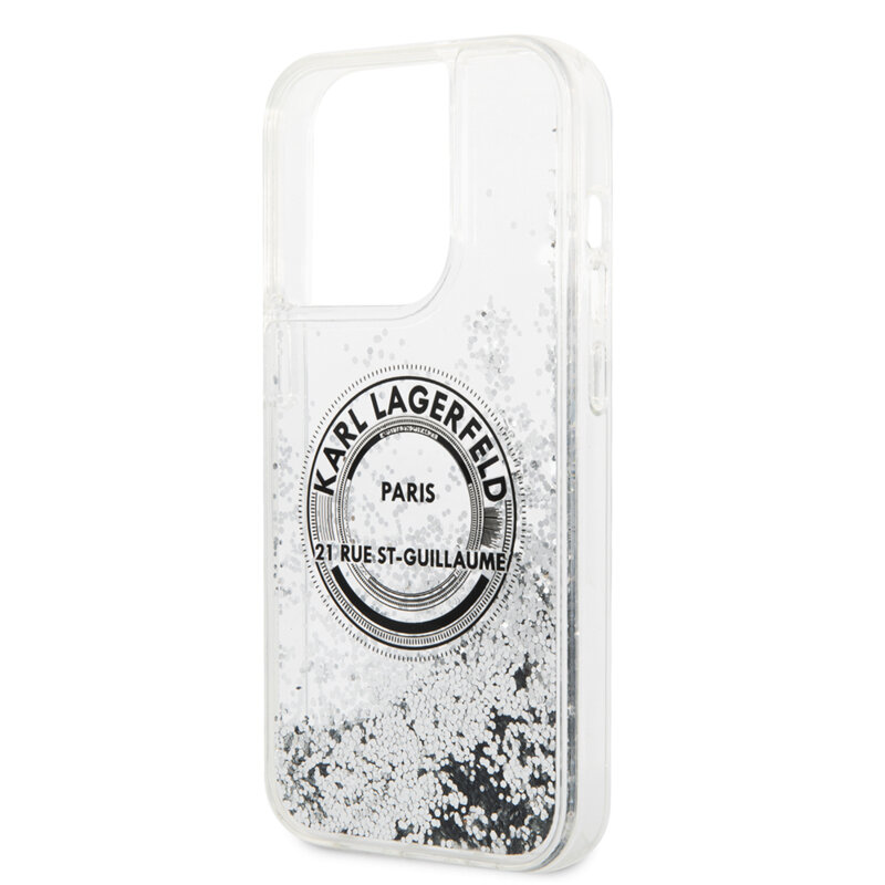 Husa Karl Lagerfeld iPhone 14 Pro Hardcase Liquid Glitter, RSG, argintiu, KLHCP14LLCRSGRS