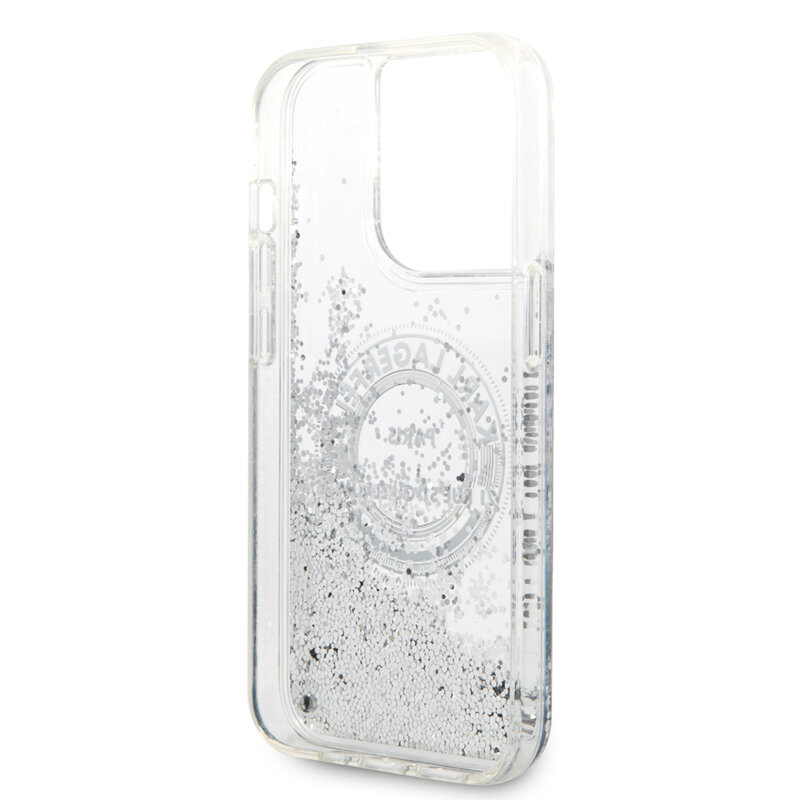 Husa Karl Lagerfeld iPhone 14 Pro Hardcase Liquid Glitter, RSG, argintiu, KLHCP14LLCRSGRS