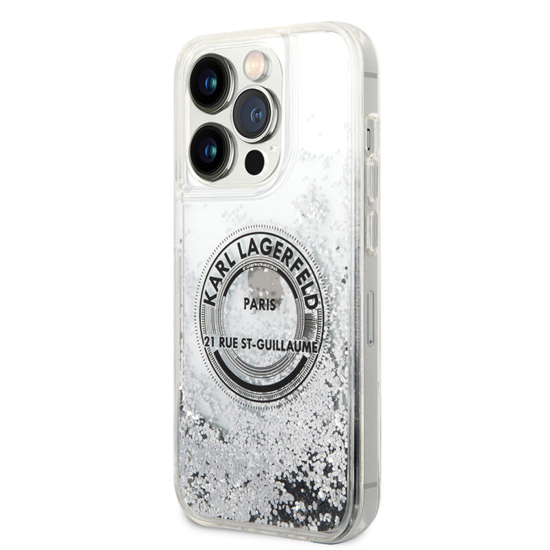 Husa Karl Lagerfeld iPhone 14 Pro Hardcase Liquid Glitter, RSG, argintiu, KLHCP14LLCRSGRS