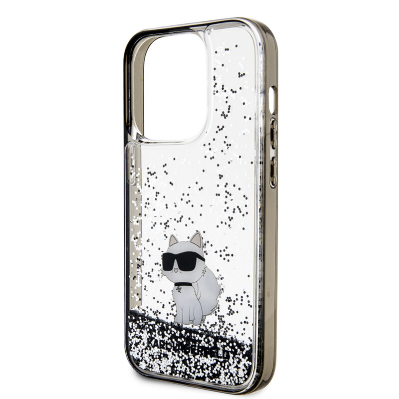 Husa Karl Lagerfeld iPhone 14 Pro Hardcase Liquid Glitter, Choupette, transparenta, KLHCP14LLKCNSK