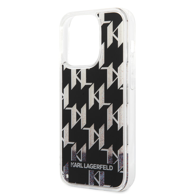Husa Karl Lagerfeld iPhone 14 Pro Hardcase Liquid Glitter, Monogram, negru, KLHCP14LLMNMK