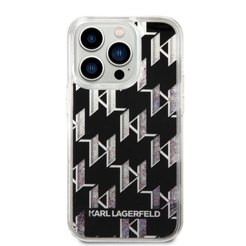 Husa Karl Lagerfeld iPhone 14 Pro Hardcase Liquid Glitter, Monogram, negru, KLHCP14LLMNMK