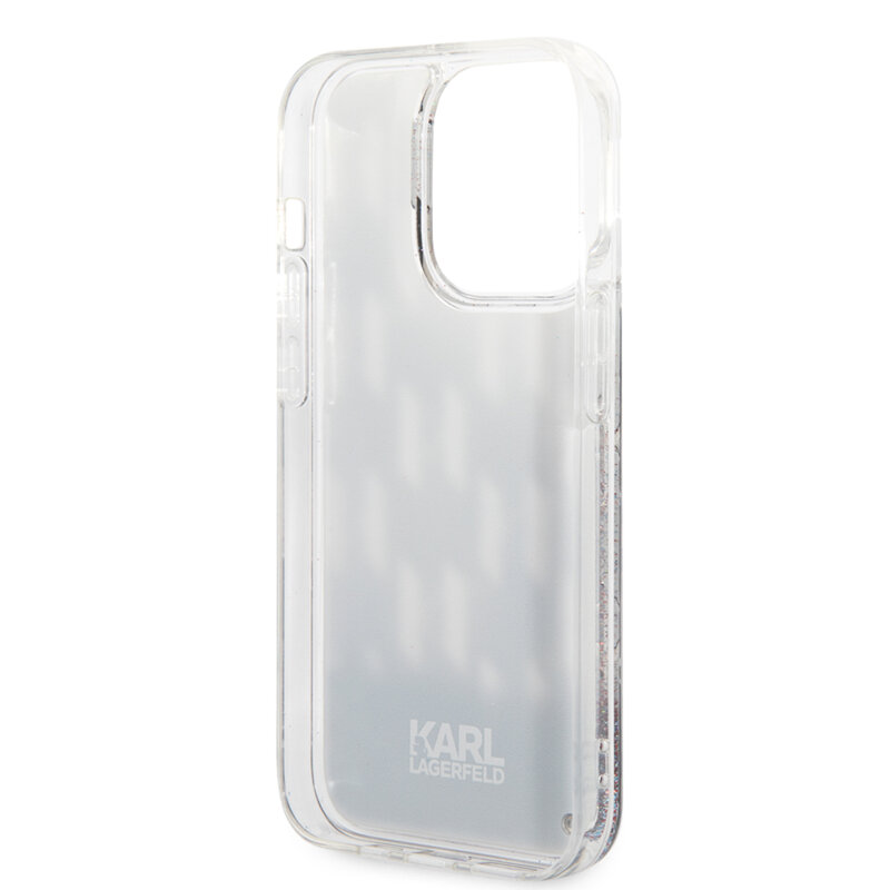 Husa Karl Lagerfeld iPhone 14 Pro Hardcase Liquid Glitter, Monogram, negru, KLHCP14LLMNMK