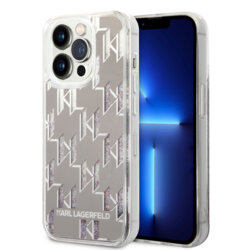 Husa Karl Lagerfeld iPhone 14 Pro Hardcase Liquid Glitter, Monogram, argintiu, KLHCP14LLMNMS