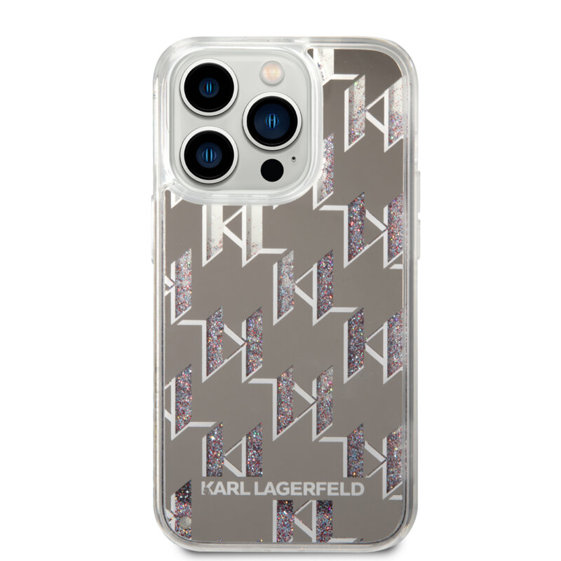Husa Karl Lagerfeld iPhone 14 Pro Hardcase Liquid Glitter, Monogram, argintiu, KLHCP14LLMNMS