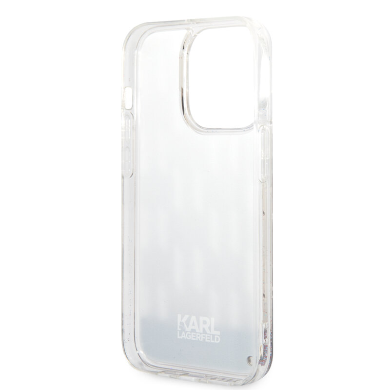Husa Karl Lagerfeld iPhone 14 Pro Hardcase Liquid Glitter, Monogram, argintiu, KLHCP14LLMNMS