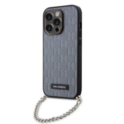 Husa originala iPhone 14 Pro Karl Lagerfeld Saffiano Monogram Chain, gri, KLHCP14LSACKLHPG