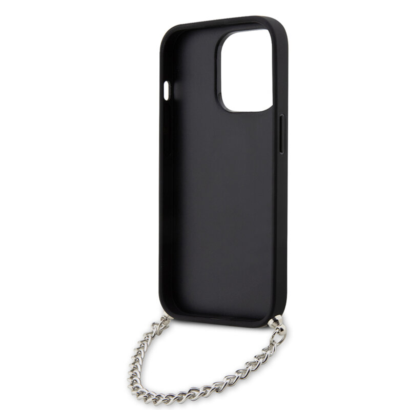 Husa originala iPhone 14 Pro Karl Lagerfeld Saffiano Monogram Chain, gri, KLHCP14LSACKLHPG