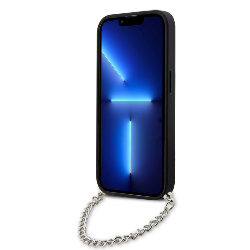 Husa originala iPhone 14 Pro Karl Lagerfeld Saffiano Monogram Chain, gri, KLHCP14LSACKLHPG