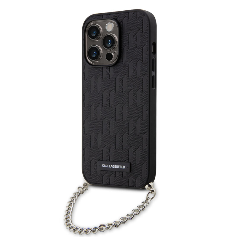 Husa originala iPhone 14 Pro Karl Lagerfeld Saffiano Monogram Chain, negru, KLHCP14LSACKLHPK