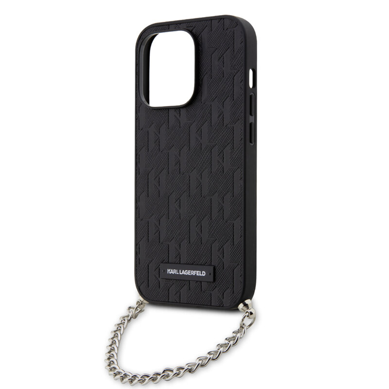 Husa originala iPhone 14 Pro Karl Lagerfeld Saffiano Monogram Chain, negru, KLHCP14LSACKLHPK