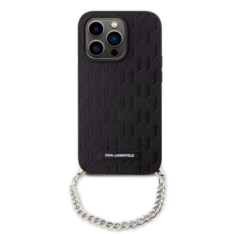 Husa originala iPhone 14 Pro Karl Lagerfeld Saffiano Monogram Chain, negru, KLHCP14LSACKLHPK