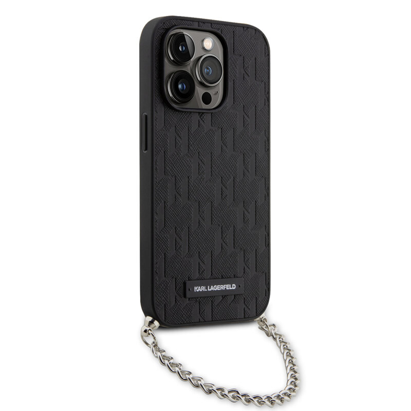 Husa originala iPhone 14 Pro Karl Lagerfeld Saffiano Monogram Chain, negru, KLHCP14LSACKLHPK