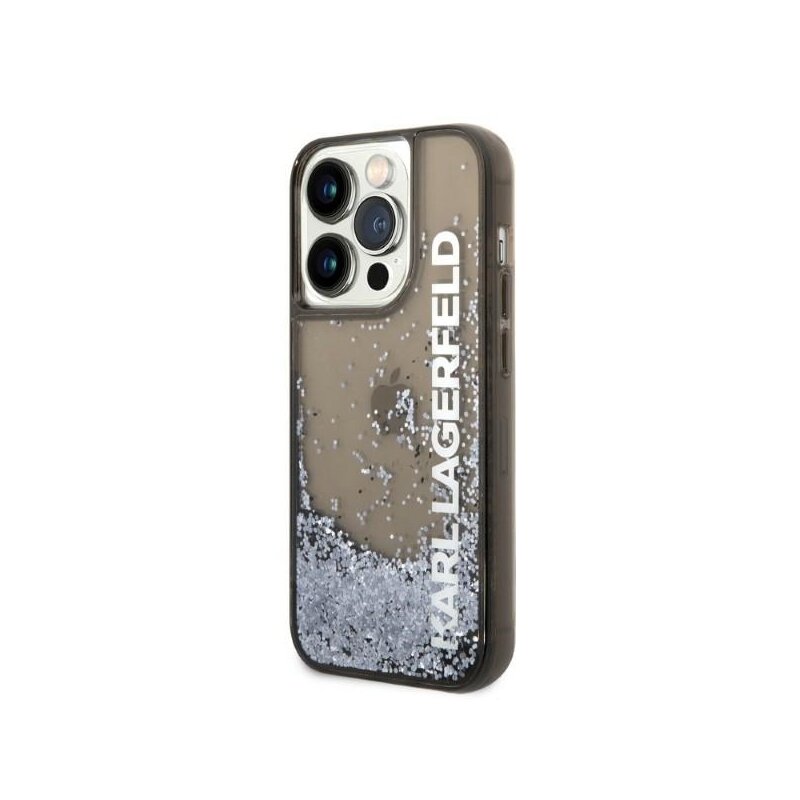 Husa Karl Lagerfeld iPhone 14 Pro Hardcase Liquid Glitter, Elong, negru, KLHCP14LLCKVK