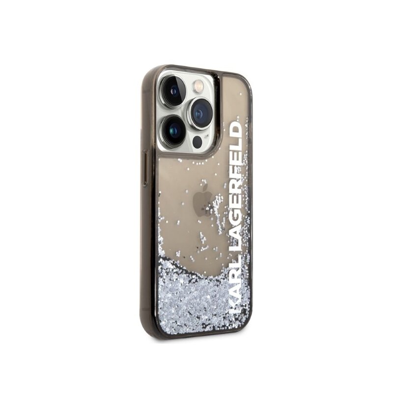 Husa Karl Lagerfeld iPhone 14 Pro Hardcase Liquid Glitter, Elong, negru, KLHCP14LLCKVK