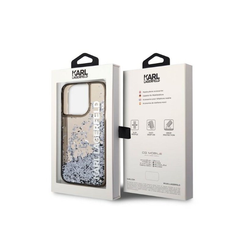 Husa Karl Lagerfeld iPhone 14 Pro Hardcase Liquid Glitter, Elong, negru, KLHCP14LLCKVK