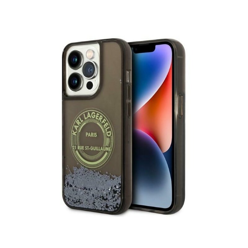 Husa Karl Lagerfeld iPhone 14 Pro Hardcase Liquid Glitter, RSG, negru, KLHCP14LLCRSGRK