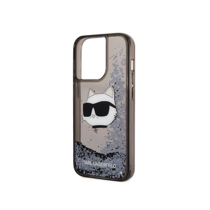 Husa Karl Lagerfeld iPhone 14 Pro Hardcase Glitter, Choupette Head, negru, KLHCP14LLNCHCK