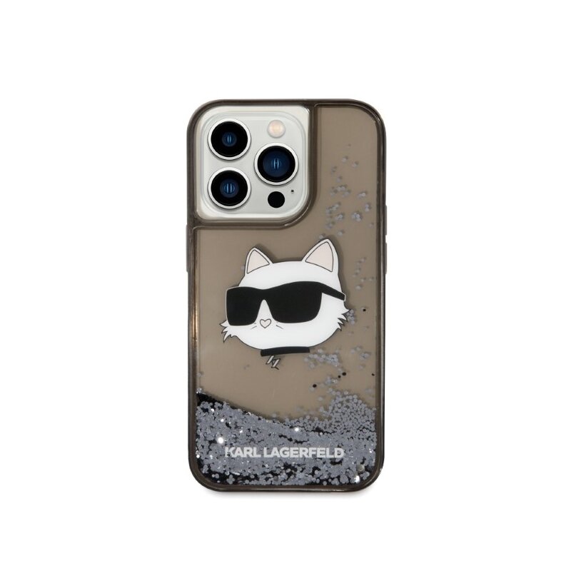 Husa Karl Lagerfeld iPhone 14 Pro Hardcase Glitter, Choupette Head, negru, KLHCP14LLNCHCK
