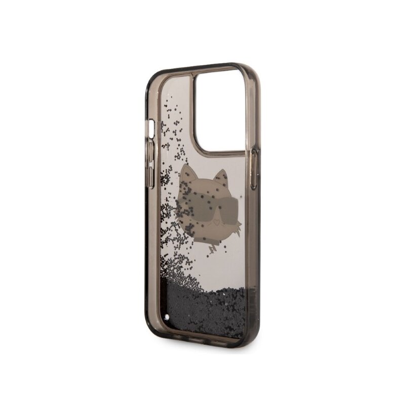 Husa Karl Lagerfeld iPhone 14 Pro Hardcase Glitter, Choupette Head, negru, KLHCP14LLNCHCK