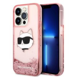 Husa Karl Lagerfeld iPhone 14 Pro Hardcase Glitter, Choupette Head, roz, KLHCP14LLNCHCP
