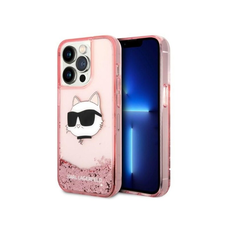 Husa Karl Lagerfeld iPhone 14 Pro Hardcase Glitter, Choupette Head, roz, KLHCP14LLNCHCP