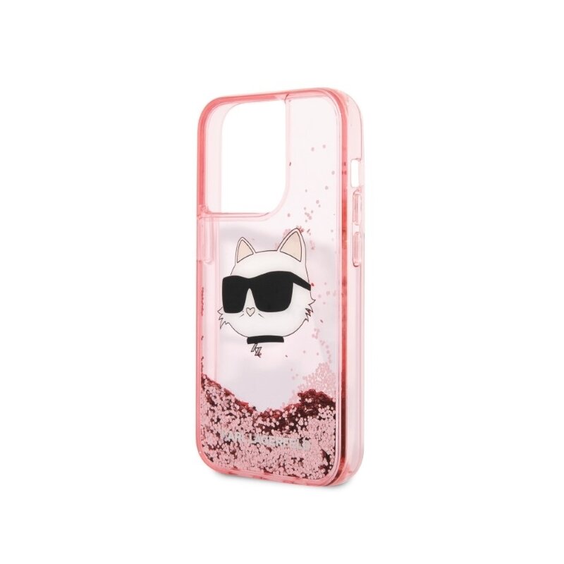 Husa Karl Lagerfeld iPhone 14 Pro Hardcase Glitter, Choupette Head, roz, KLHCP14LLNCHCP