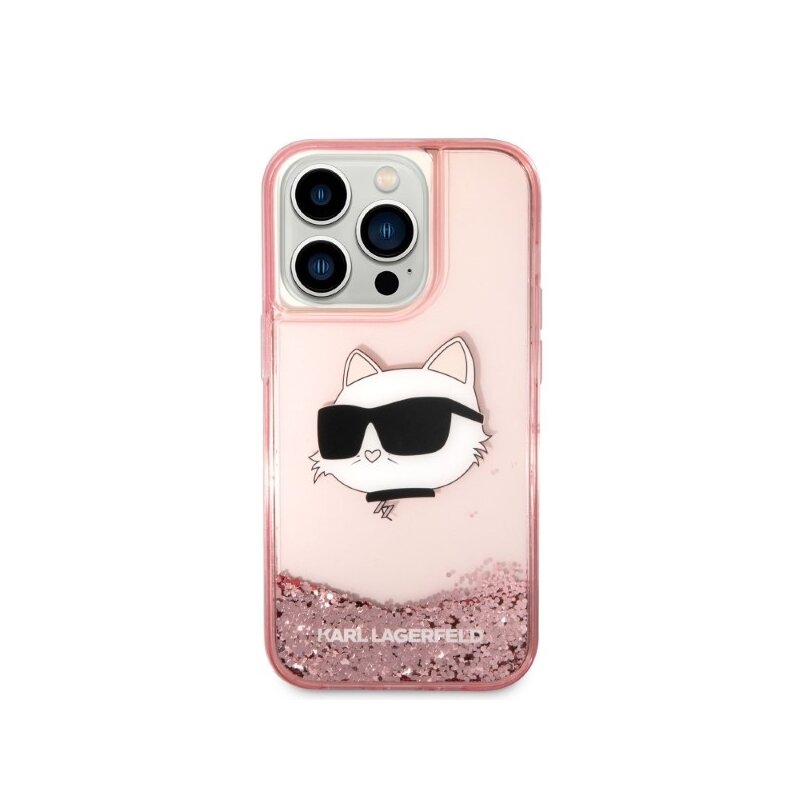 Husa Karl Lagerfeld iPhone 14 Pro Hardcase Glitter, Choupette Head, roz, KLHCP14LLNCHCP