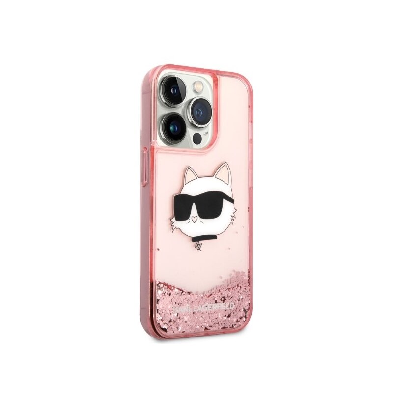 Husa Karl Lagerfeld iPhone 14 Pro Hardcase Glitter, Choupette Head, roz, KLHCP14LLNCHCP