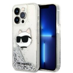Husa Karl Lagerfeld iPhone 14 Pro Hardcase Glitter, Choupette Head, argintiu, KLHCP14LLNCHCS